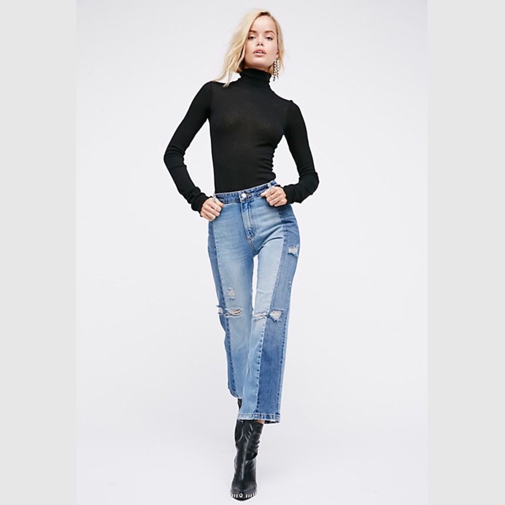 Free people high waisted patchwork cropped jean